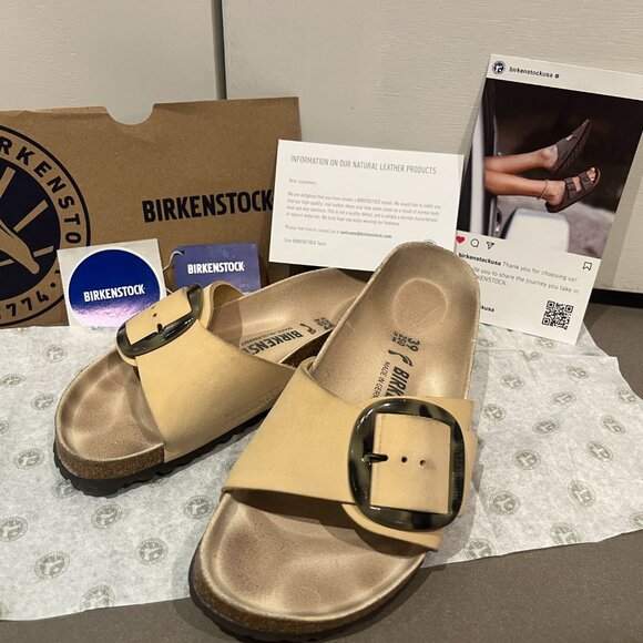 Madrid Big Buckle Nubuck Leather Almond Sandals Size EU 39 (8-8.5 US) - Picture 6 of 11